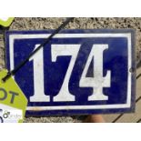 Antique French enamel House Number "174"
