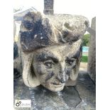 Yorkshire stone Carved Head of a Nobleman, approx. 9in x 6in