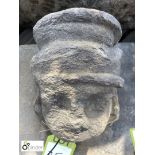 18th Century carved weathered Yorkshire stone Head, approx. 12in high