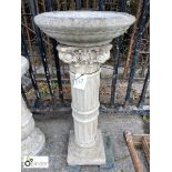 Reconstituted stone Corinthian column Bird Bath, approx. 38in high x 17in diameter