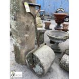 Yorkshire gritstone Garden Roller with blacksmith made wrought iron handle, approx. 18in wide x 40in