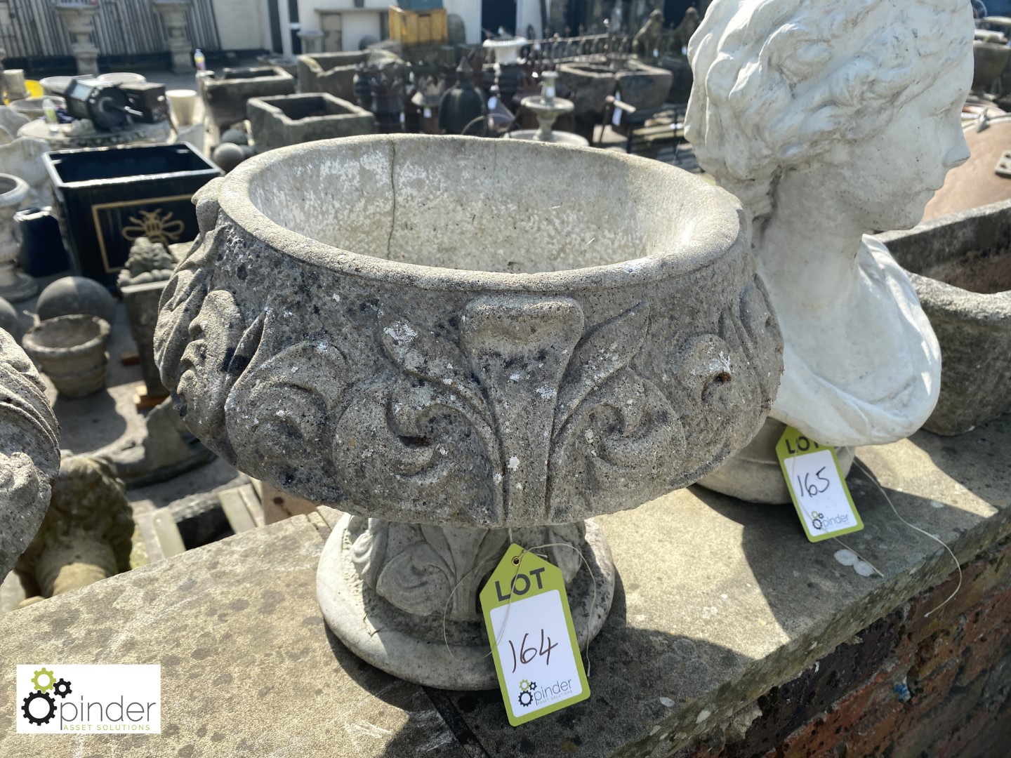 Pair of reconstituted stone Garden Urns with fleur de Lau decorations, approx. 14in high x 18in - Image 3 of 3