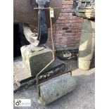 Original wrought iron and Yorkshire stone Garden Roller, approx. 58in high x 27in wide