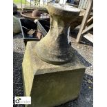 Yorkshire stone Urn Base with commemorative description “John Thomas Gubbins”, approx. 27in high