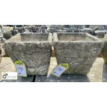 Pair of square reconstituted stone Planters with rock patterning, approx. 10in high