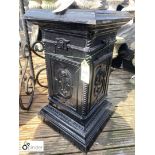 Cast iron Statute Plinth with classical decoration, approx 32in high x 18in x 18in