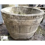 Reconstituted stone Garden Planter in a style of a barrel, approx. 16in high x 21in diameter