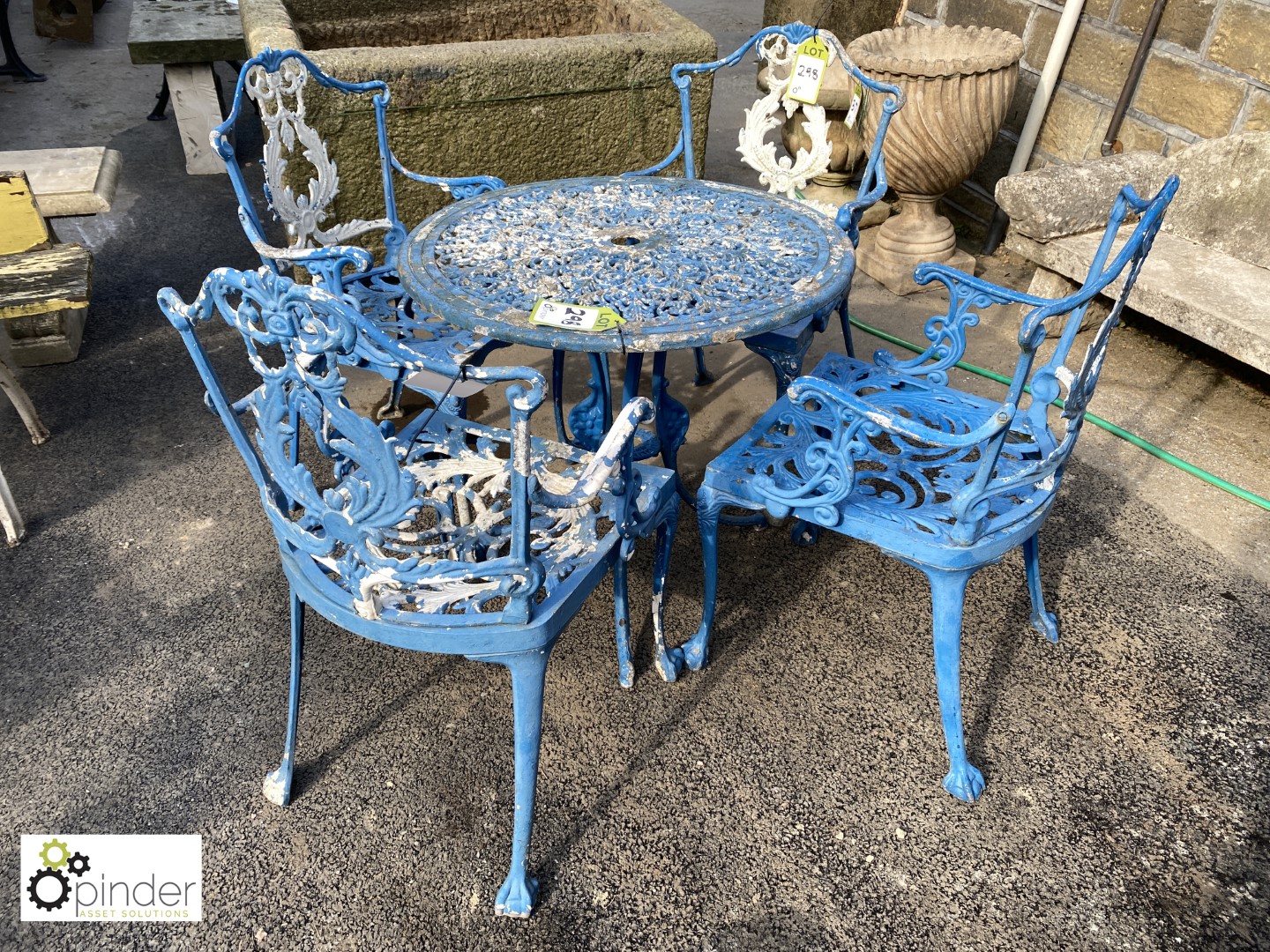 Vintage metal Café Table with 4 matching chairs with ball and claw feet - Image 3 of 3