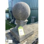 Reconstituted stone Ball Finial on a square plinth, approx. 18in high