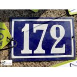 Antique French enamel House Number "172"
