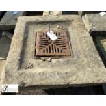 Yorkshire stone Rainwater Gully, with cast iron drain cover, approx. 28in x 28in