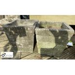 Pair of square reconstituted stone Planters, approx. 10in high