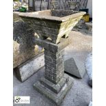 Reconstituted stone Centre Urn with brick effect pillar., approx. 39in high x 24in diameter