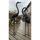 Pair Mid 1900 Meiji Style Bronze Cranes