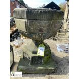 18th Century Yorkshire stone Carved Font/ Urn, approx. 24in high x 19in diameter