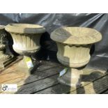 Pair of reconstituted stone fluted Garden Urns, approx. 21in high x 16in diameter