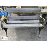 Victorian cast iron Bench depicting brambles with timber seating, approx. 33in high x 45in long