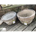 Pair of reconstituted stone Garden Planters with Greek key decoration, approx. 10in high x 18in