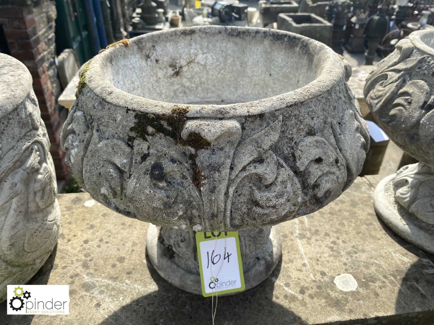 Pair of reconstituted stone Garden Urns with fleur de Lau decorations, approx. 14in high x 18in - Image 2 of 3