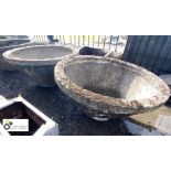 Pair of 1960’s reconstituted stone Patio Planters, approx. 19in high x 36in diameter