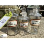 3 glass Chemist Bottles with glass stoppers.