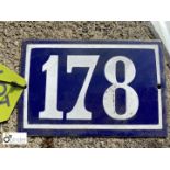 Antique French enamel House Number "178"