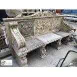 Haddon stone classical Garden Bench, with a Raphael seat, approx. 48in high x 88in long