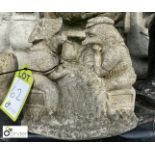 Pair of reconstituted stone Hedgehogs playing draughts, approx. 10in high