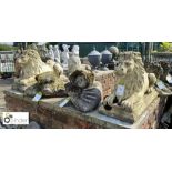 Pair of reconstituted stone Reclining Lions, approx. 28in long x 20in high