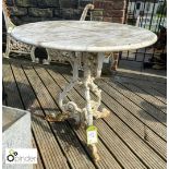 Cast iron French Café Table with marble top, approx 28in high x 29in diameter