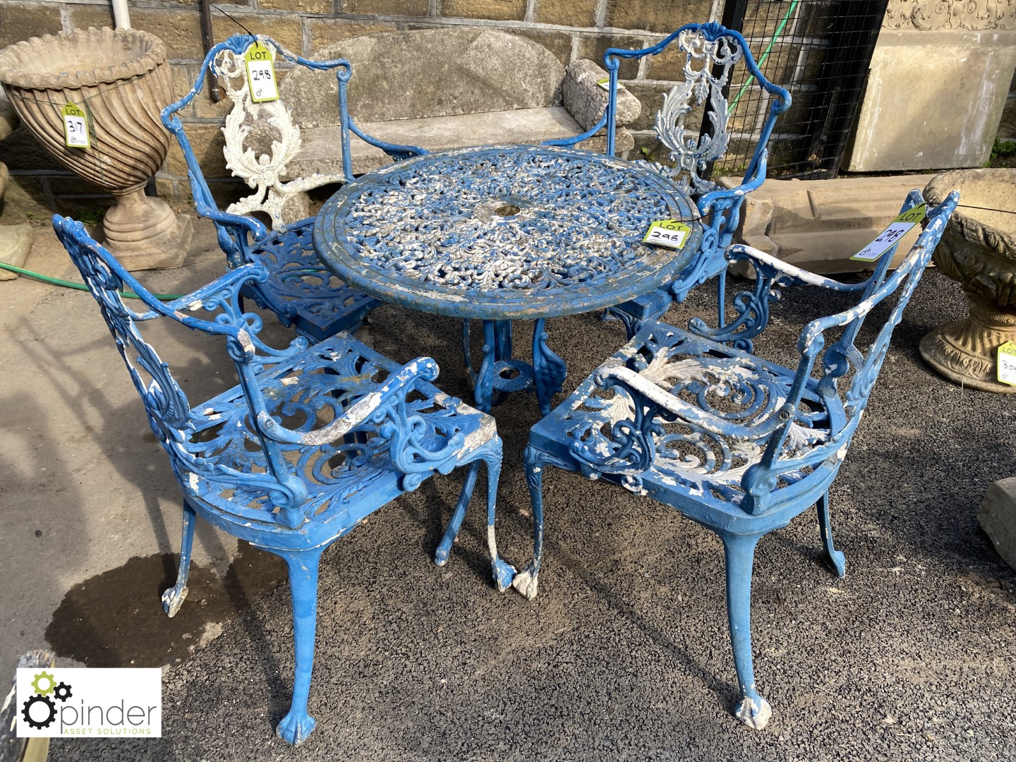 Vintage metal Café Table with 4 matching chairs with ball and claw feet