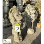 Pair of reconstituted stone Seated Lion Finials