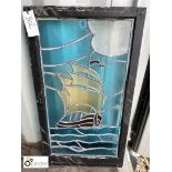 1920’s Stain Glass Window of a sailing ship, approx. 33in high x 18in wide