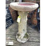 Reconstituted stone Bird Bath in a form of a tree trunk with rabbits playing, approx. 29in high