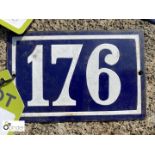 Antique French enamel House Number "176"