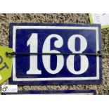 Antique French enamel House Number "168"