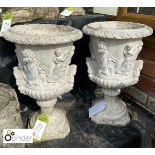 Pair of reconstituted stone classical Garden Urns, approx. 20in high