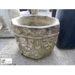 Reconstituted stone Garden Planter with arts and craft decoration, approx. 12in high x 14in