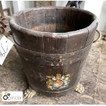 Small oak and brass Irish Peat Bucket, approx. 14in high x 12in diameter