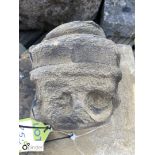 18th Century carved weathered Yorkshire stone Head, approx. 12in high