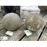 Pair of carved Yorkshire stone Balls, approx. 8in diameter