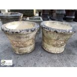 Pair of reconstituted stone Planters with floral decoration, approx. 14in high x 18in diameter