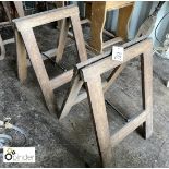 Pair of oak Trestles with brass fittings, approx. 24in high
