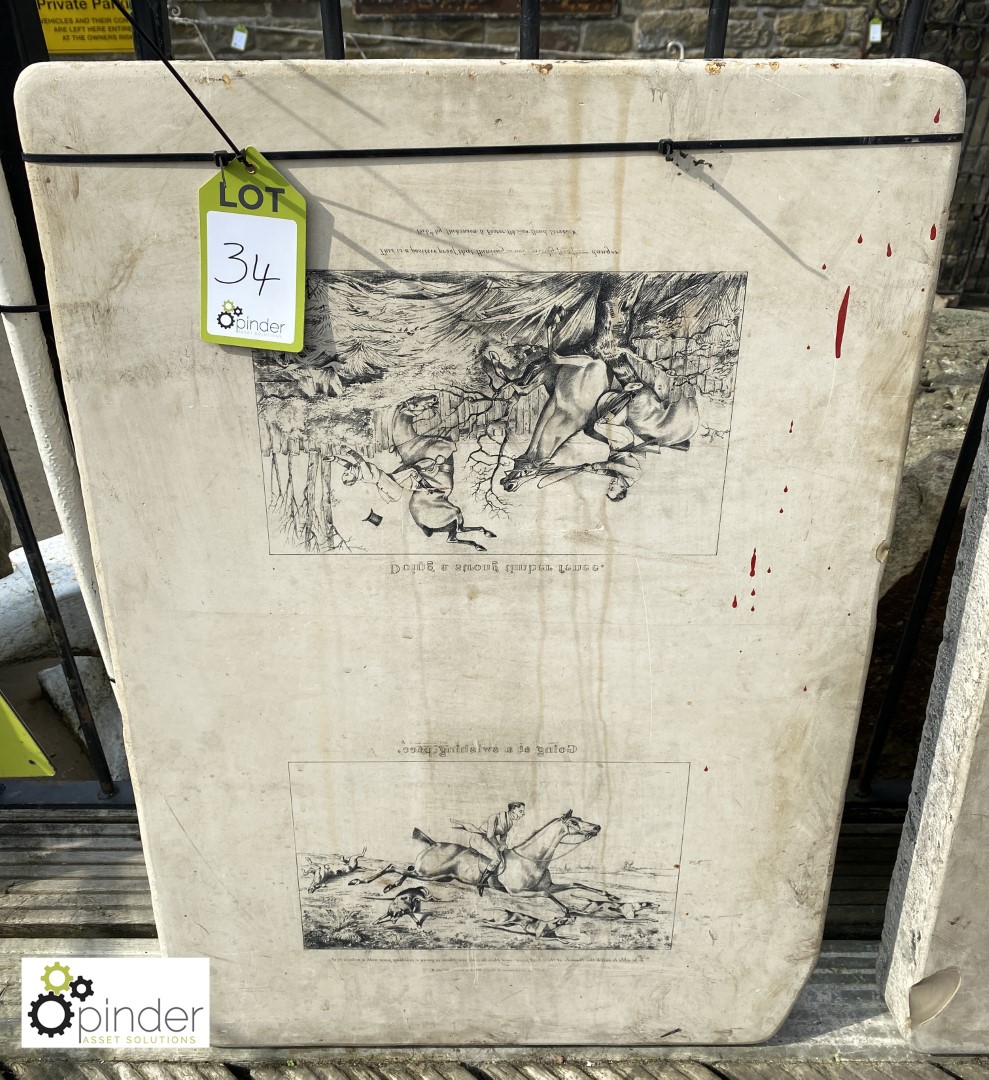 Victorian Marble Printers Template depicting cartoon hunting scenes for calendar prints, approx.