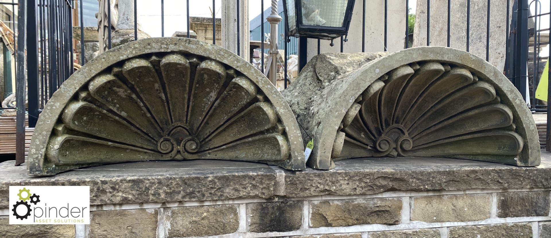 Pair of Yorkshire Stone Decorative Shell Niche Tops, approx. 18in high x 37in wide