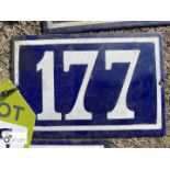 Antique French enamel House Number "177"