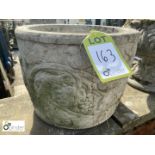 Reconstituted round stone Planter depicting mythical animals, approx. 12in high x 15in diameter