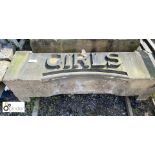 Yorkshire stone Door Lintel reading “Girls”, approx. 72in long x 50in high