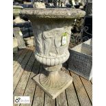 Reconstituted stone classical urn, approx 38in high x 25in diameter