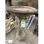 Reconstituted stone Bird Bath held by 3 classical figures, approx. 30in high x 16in Diameter